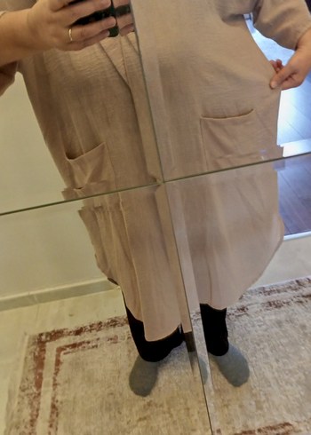 Bej Kadın Uzun Bol Kesim Gömlek Elbise - Görsel 12