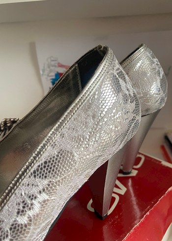 Gri Dantelli Yüksek Topuklu Kadın Abiye Ayakkabı - Görsel 3