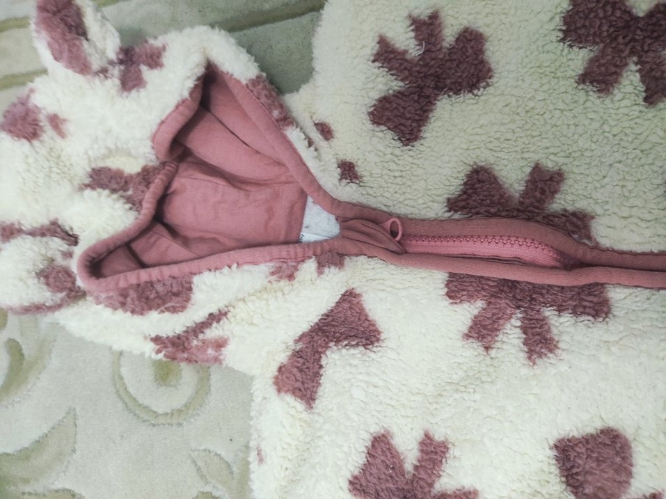 Pembe Nakışlı Kürklü Bebek mont - Görsel 3