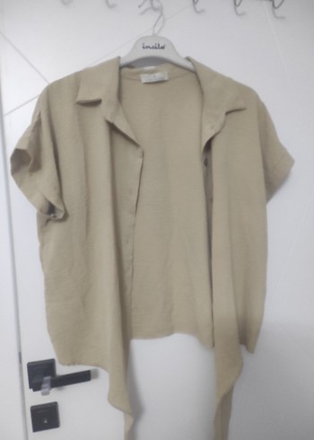 Bej Keten Kısa Kollu Gömlek - Görsel 2