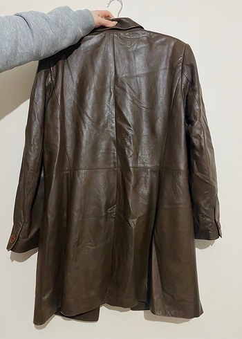 Düğmeli Kahverengi Deri Kadın Ceket - Görsel 4