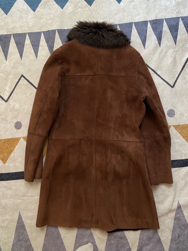 Kahverengi Süet Uzun Kadın Kaban - Görsel 4