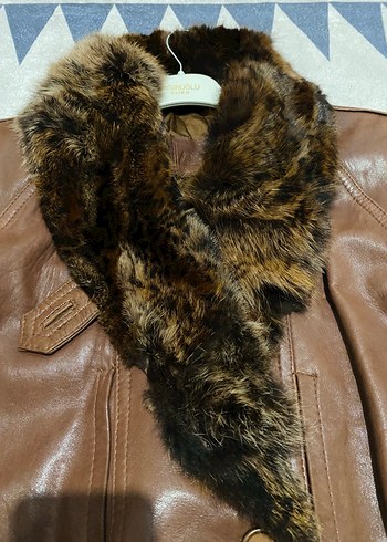 Kahverengi Leopar Desenli Kürklü Deri Ceket - Görsel 6