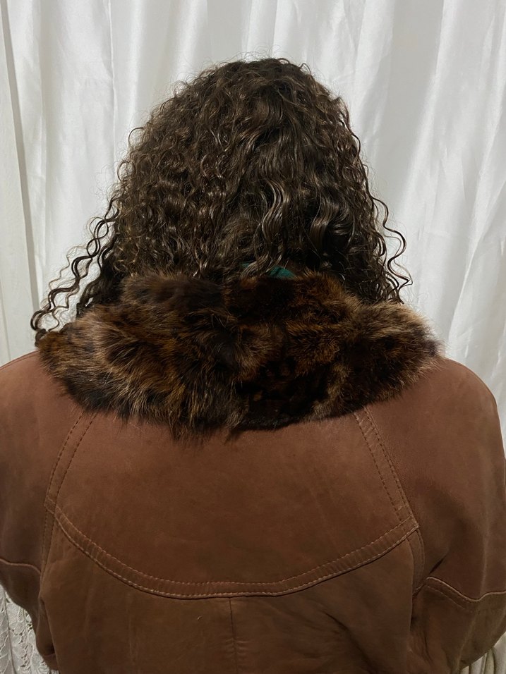 Kahverengi Leopar Desenli Kürklü Deri Ceket - Görsel 4