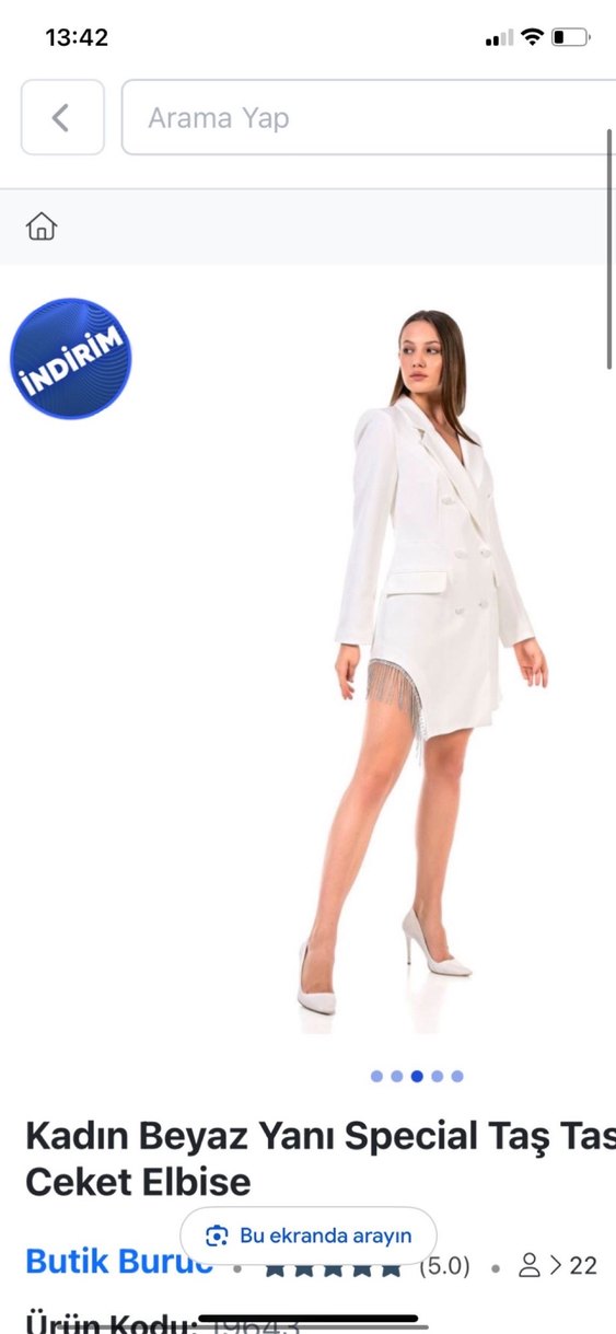 Düğmeli Beyaz Uzun Kadın Blazer Ceket - Görsel 2