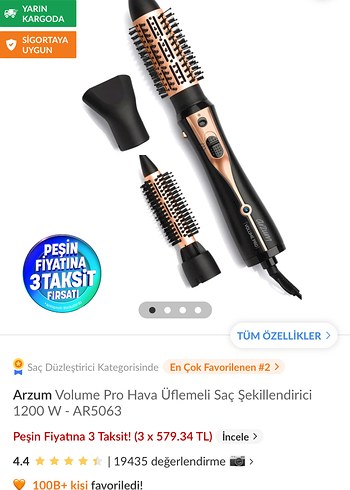 Arzum Volume Pro 1200W Hava Üflemeli Saç Şekillendirici