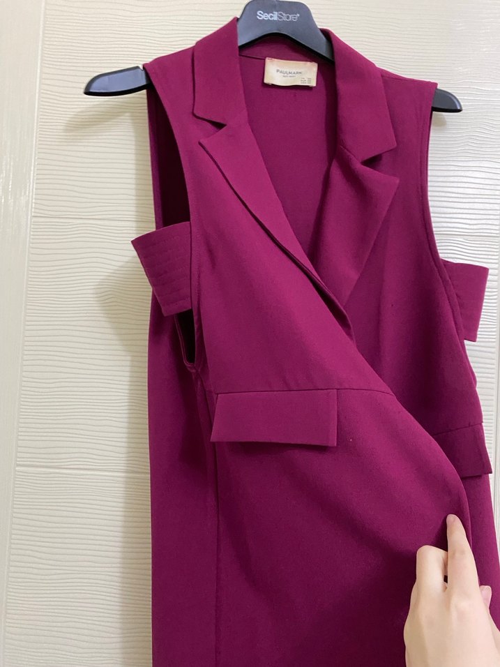 Bordo Uzun Kesim Kadın Yelek - Görsel 3