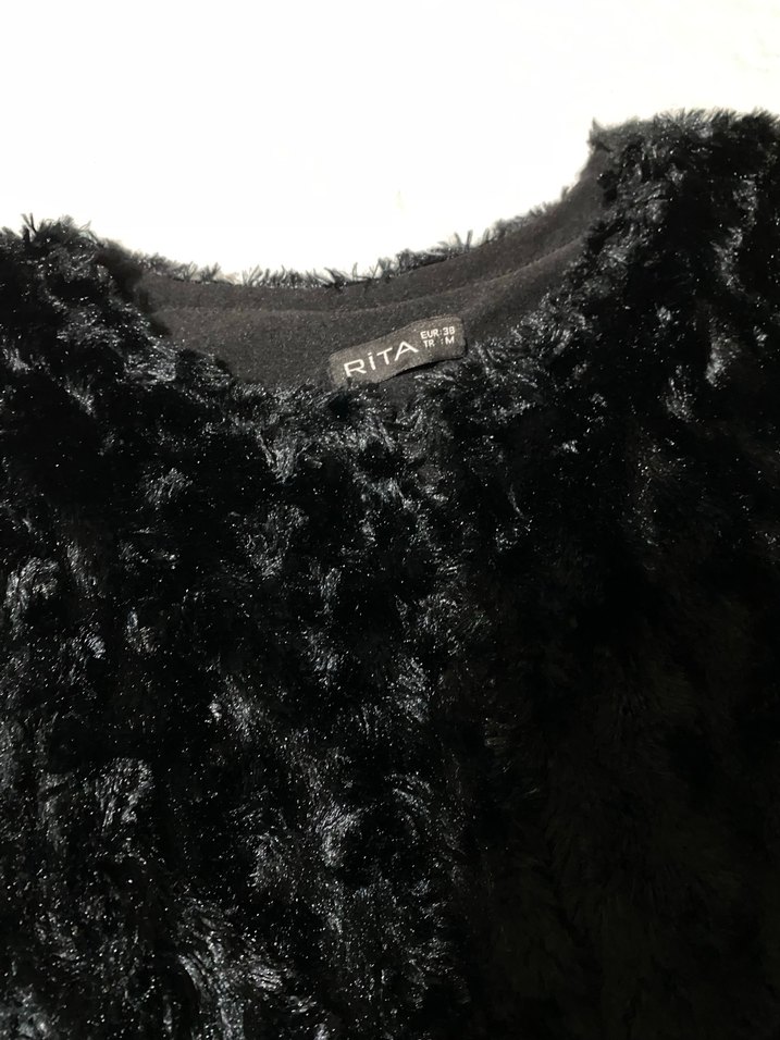 Kürk Detaylı Siyah Kadın Yelek - Görsel 2