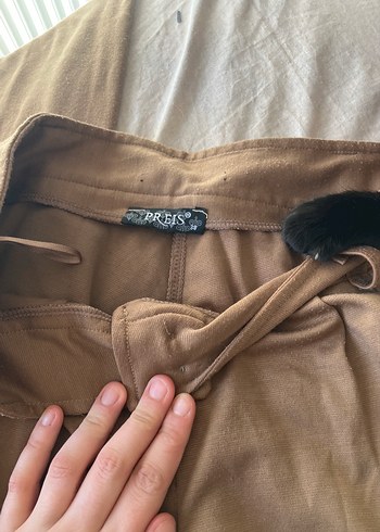 Düğmeli Kahverengi Keten Kadın Pantolon - Görsel 2