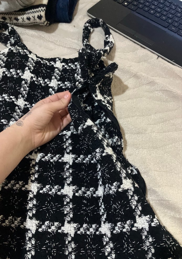 Kadın Siyah Ekose Dokuma Mini Tulum - Görsel 2