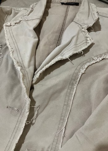 Bej Düğmeli Keten Kadın Ceket - Görsel 2