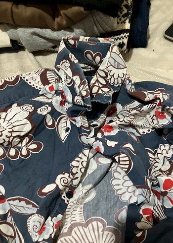 Desenli Mavi Bohem Hamile Bluzu - Görsel 2