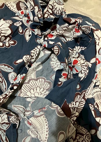 Desenli Mavi Bohem Hamile Bluzu - Görsel 3