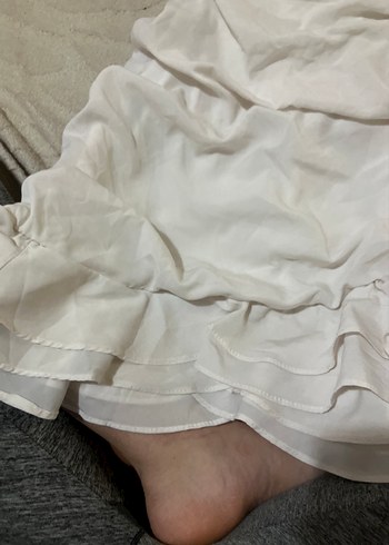 Beyaz Drapeli Midi Bohem Kadın Abiye Elbise - Görsel 2