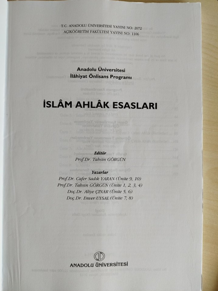 AÖF İslam Ahlâk Esasları Kitabı - Görsel 2