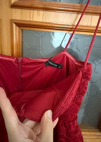 Bordo Dantelli Uzun  yırtmaçlı kına elbisesi - Görsel 4