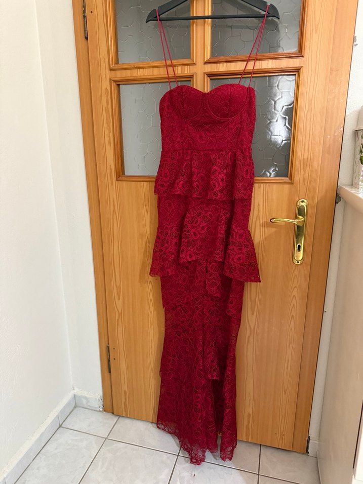 Bordo Dantelli Uzun  yırtmaçlı kına elbisesi - Görsel 2