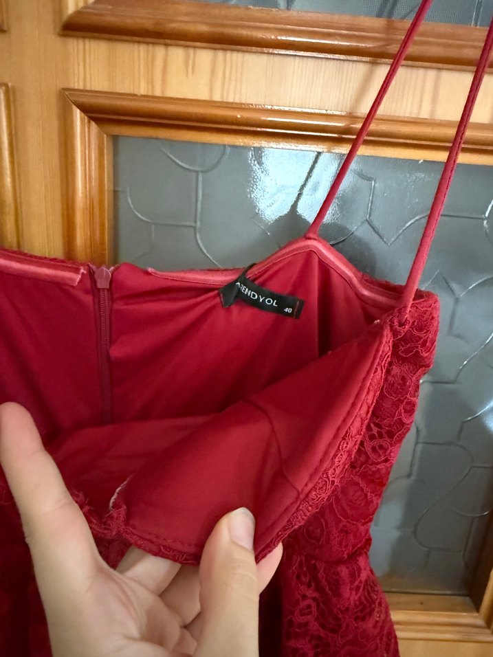 Bordo Dantelli Uzun  yırtmaçlı kına elbisesi - Görsel 4