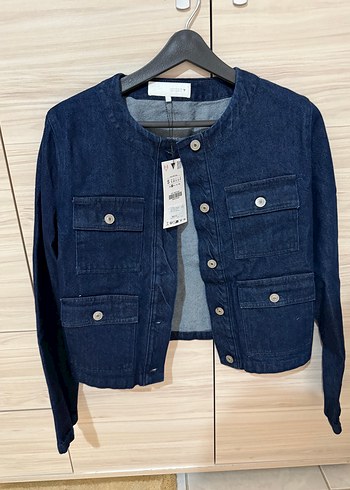 Zara Düğmeli Lacivert Kadın Denim Ceket