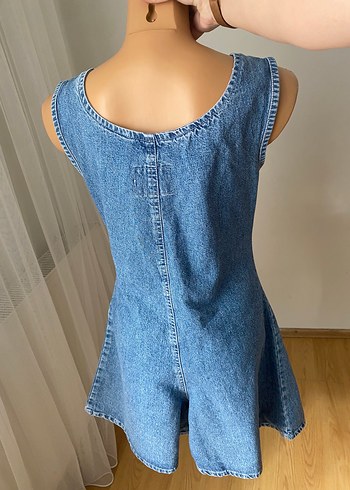 Mavi Denim Mini Tulum, V Yaka, Fermuarlı - Görsel 2