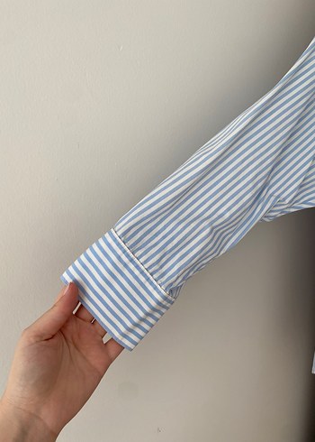 l Beden mavi Renk Mavi Çizgili Pamuklu Düğmeli Gömlek