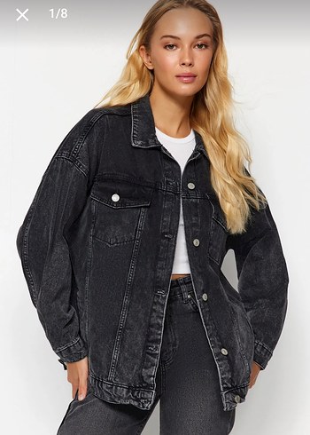 Trendyol & Milla Gri Düğmeli Oversize Kadın Denim Ceket