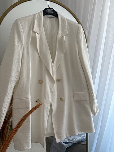 40 Beden Beyaz keten blazer ceket