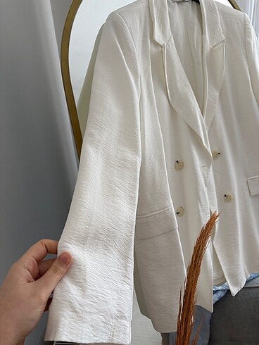 40 Beden beyaz Renk Beyaz keten blazer ceket