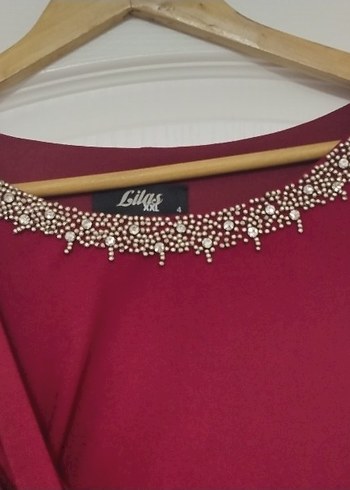 Bordo Drapeli Uzun Kollu Uzun Abiye Elbise - Görsel 3