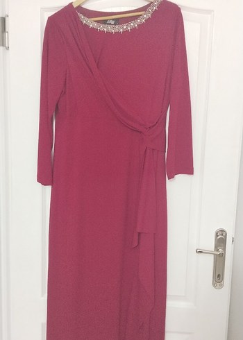 Bordo Drapeli Uzun Kollu Uzun Abiye Elbise - Görsel 2