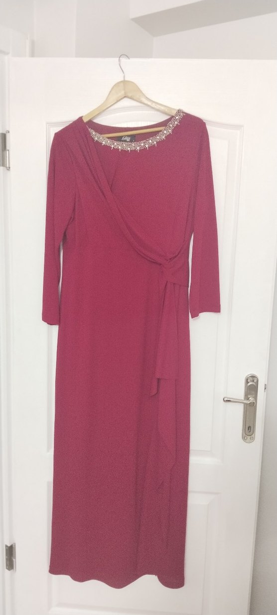 Bordo Drapeli Uzun Kollu Uzun Abiye Elbise - Görsel 2