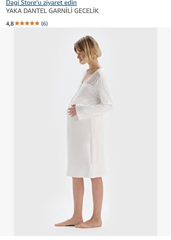 Dagi, Yaka Dantel,Garnili Gecelik,Ekru Hamile ve Emzirme Gecelik - Görsel 6