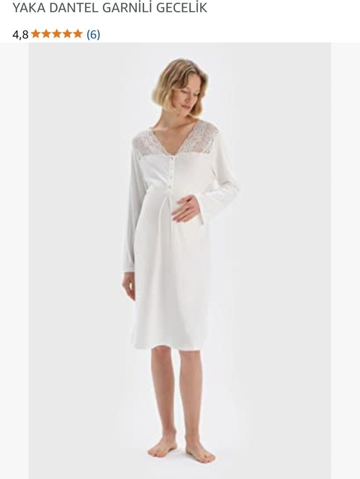Dagi, Yaka Dantel,Garnili Gecelik,Ekru Hamile ve Emzirme Gecelik - Görsel 4