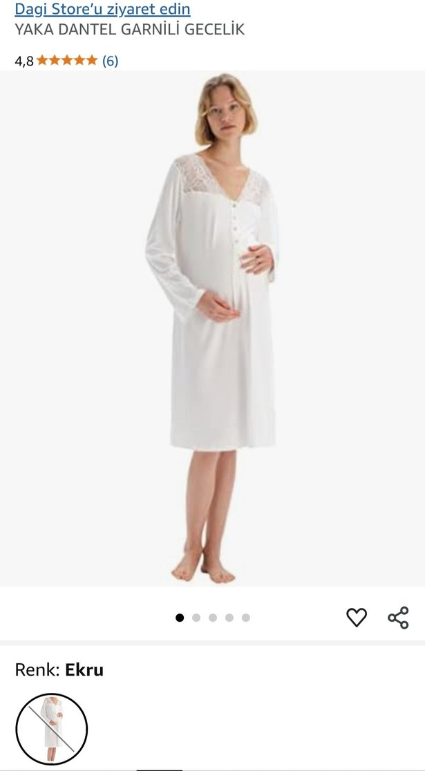 Dagi, Yaka Dantel,Garnili Gecelik,Ekru Hamile ve Emzirme Gecelik - Görsel 3