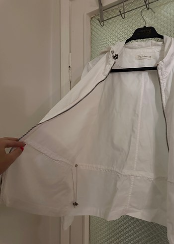 Kadın Beyaz Kapüşonlu Fermuarlı Ceket - Görsel 8