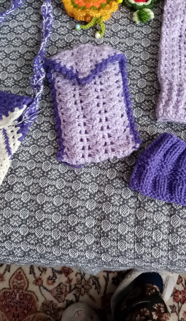 Mor Örgü Parmaksız  Kadın Eldiven - Görsel 4