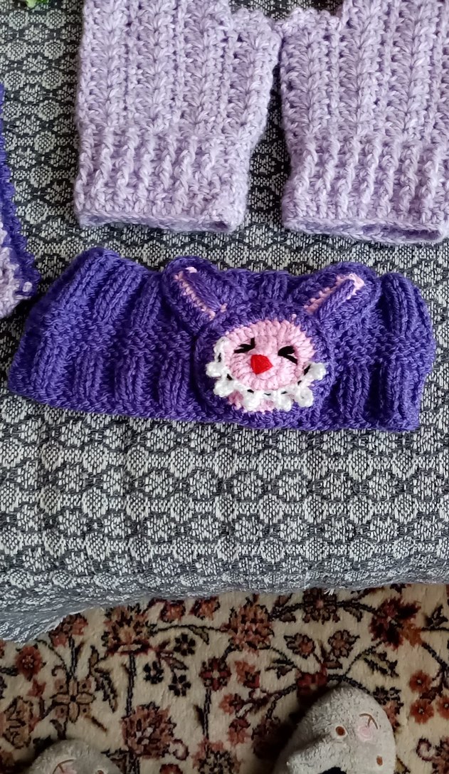 Mor Örgü Parmaksız  Kadın Eldiven - Görsel 2