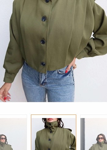 Kadın Haki Midi Boy Gömlek Ceket - Görsel 2