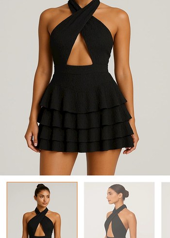 Zara Siyah Volanlı Mini Elbise