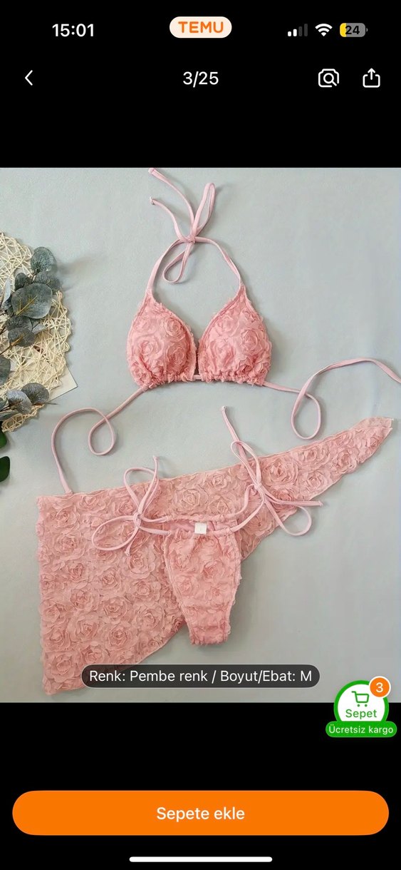 Dantel Detaylı Pembe Mini Bikini Takımı - Görsel 3