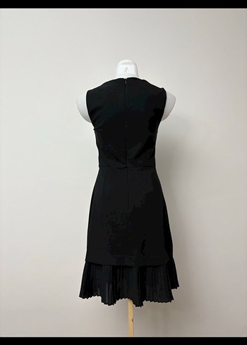 Siyah Midi Pilili Kolsuz Kadın Elbise - Görsel 5