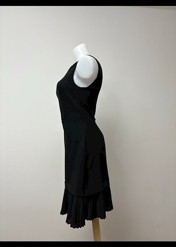 Siyah Midi Pilili Kolsuz Kadın Elbise - Görsel 4