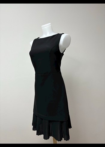 Siyah Midi Pilili Kolsuz Kadın Elbise - Görsel 3