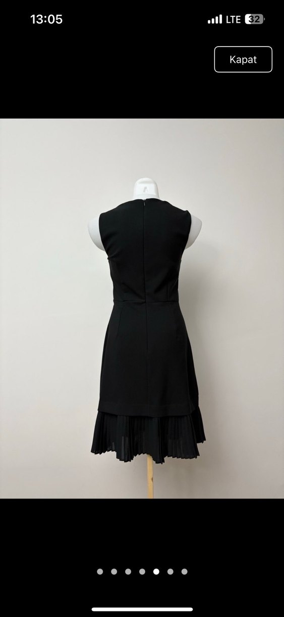 Siyah Midi Pilili Kolsuz Kadın Elbise - Görsel 5