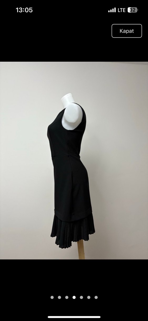 Siyah Midi Pilili Kolsuz Kadın Elbise - Görsel 4