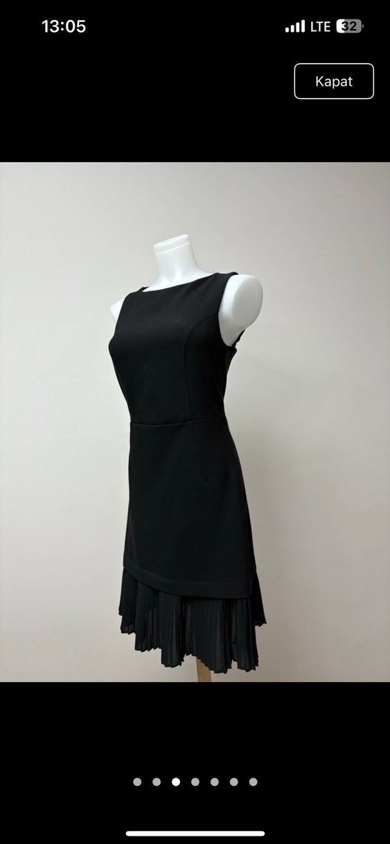 Siyah Midi Pilili Kolsuz Kadın Elbise - Görsel 3