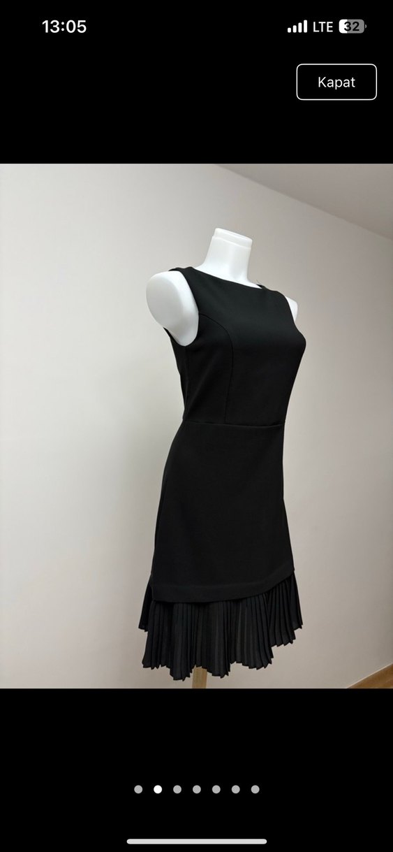 Siyah Midi Pilili Kolsuz Kadın Elbise - Görsel 2