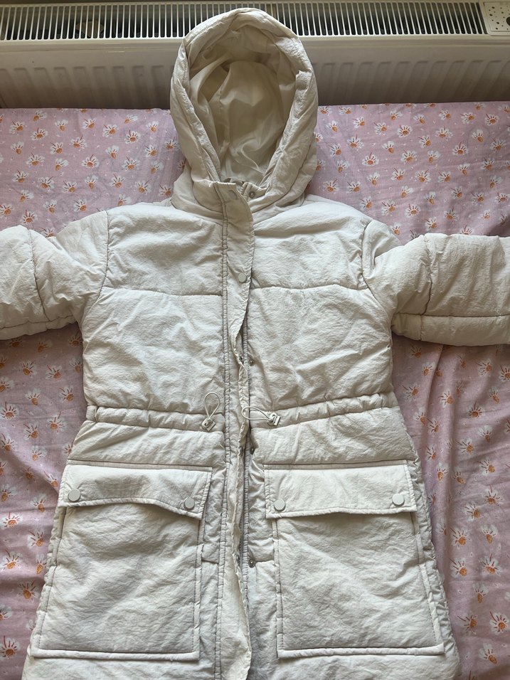 Düğmeli Beyaz Midi Kadın Ceket - Görsel 4