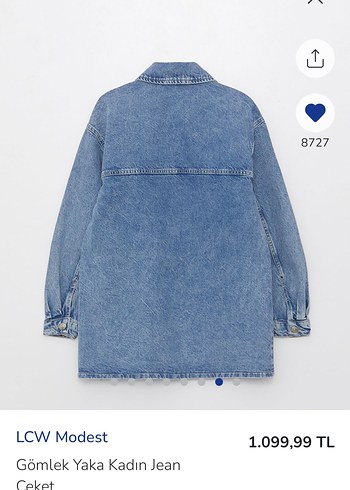 LCW Modest Kadın Gömlek Yaka Jean Ceket - Görsel 6