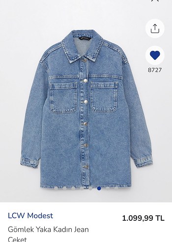 LCW Modest Kadın Gömlek Yaka Jean Ceket - Görsel 5
